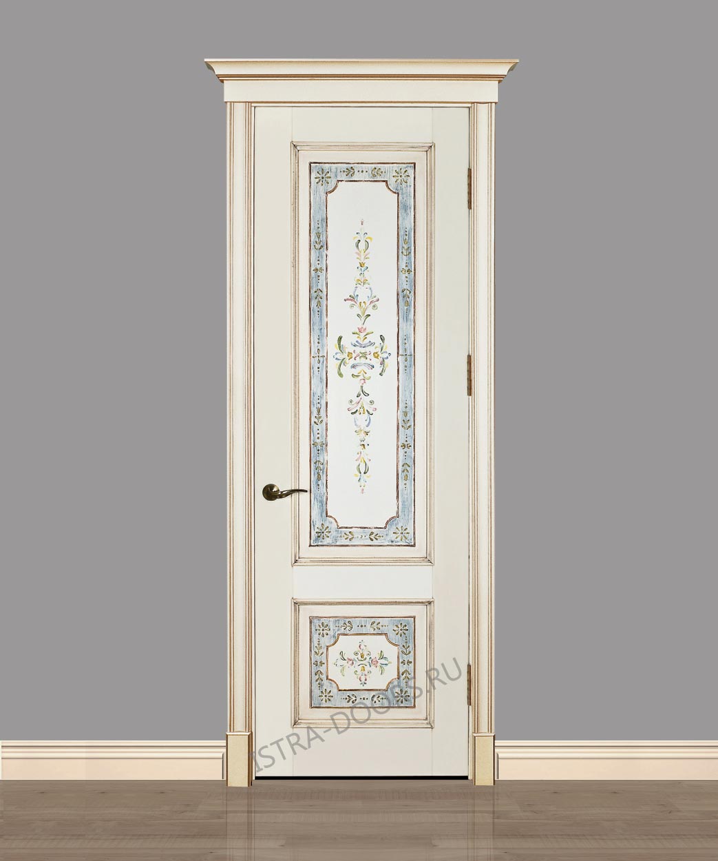 Флоренция с пятками, карнизом и росписью Винтаж. Межкомнатная дверь на заказ (1)